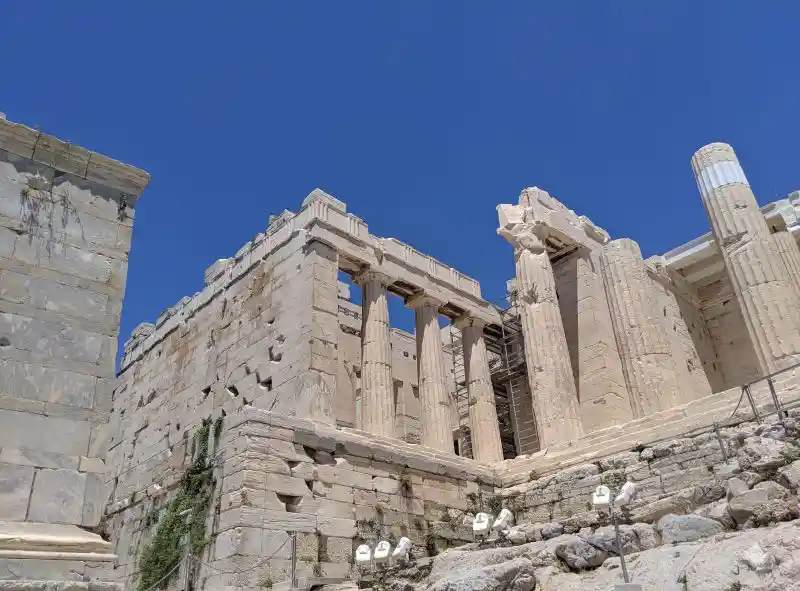 Propylaea gateway with scaffolding